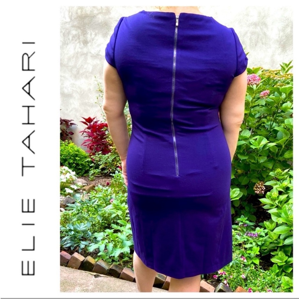 Tahari Purple Dress $324 NWT "Trudy" sz 14 Jewel Tone Boatneck - Picture 3 of 12
